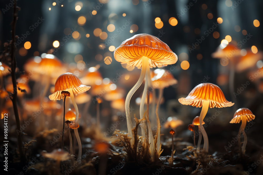 Aufkleber a composition featuring a series of radiant mushrooms forming a visual symphony of light waves, idea