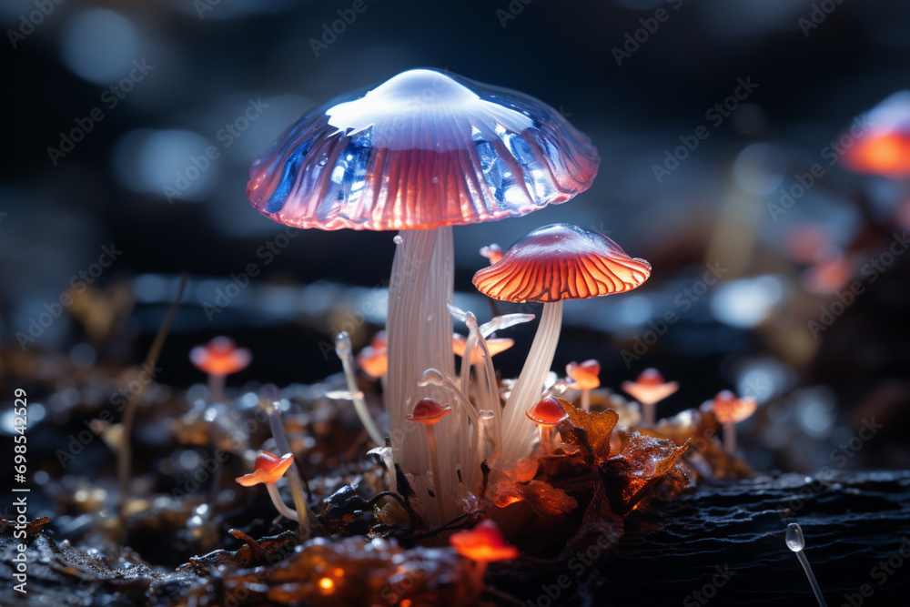 Fototapete A radiant mushroom presented as a luminous orb, creating a visually captivating and versatile image for a variety of design applications.