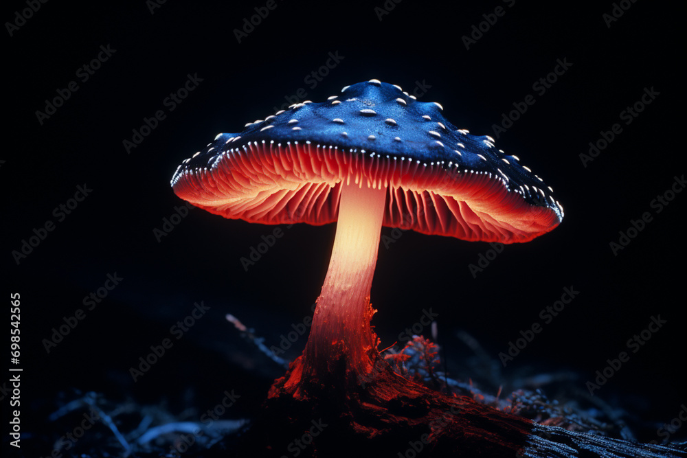 Poster a silhouette of a glowing mushroom against a dark backdrop, creating a dramatic and visually strikin