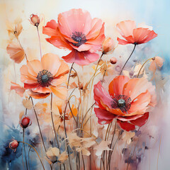 Blooming Elegance,poppy flowers in the morning,bouquet of flowers