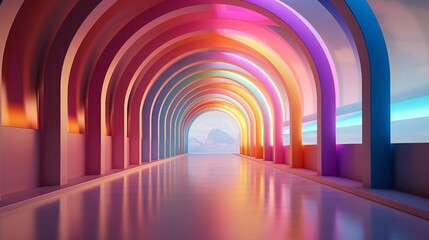 Rainbow Colored Cyberpunk Tunnel