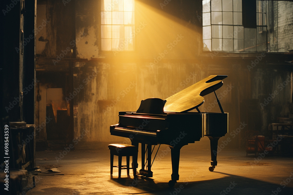 Poster a visual elevation of musical silence, capturing the elevated and refined atmosphere created by the 