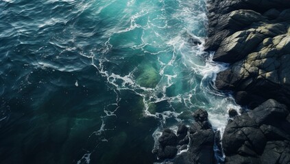 Aerial view of the sea rocky shore underwater