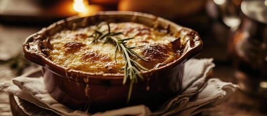 French Onion Soup, hint of rosemary - obrazy, fototapety, plakaty