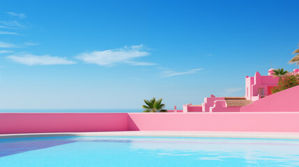 Dreamy Pink Architecture with Pool, Perfect for Travel and Luxury Ads
