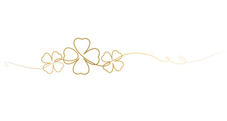 One continuous line drawing of four-leaved clover. Good luck floral symbol in simple linear style. Concept for web banner Saint Patrick Day in editable stroke.vector eps 10