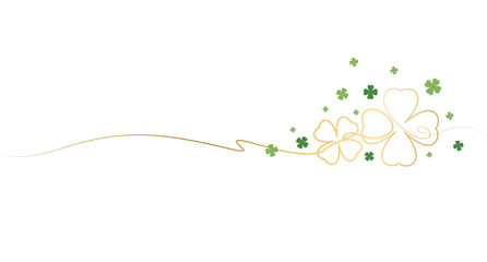 One continuous line drawing of four-leaved clover. Good luck floral symbol in simple linear style. Concept for web banner Saint Patrick Day in editable stroke.vector eps 10