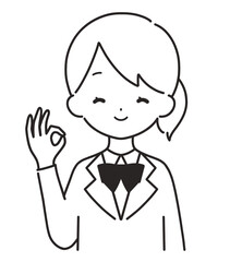 モノクロ｜OKマークのブレザーの女の子｜上半身
