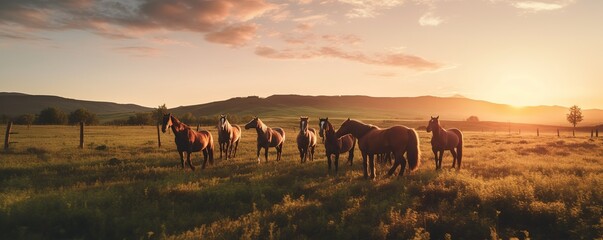 background of horses in the pasture in the afternoon - Powered by Adobe