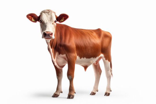 Red color indian cow on white background
