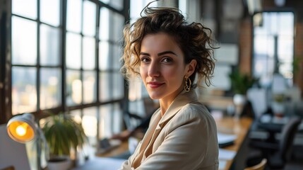 Business woman, pride and confident in portrait, success and professional mindset in workplace. Corporate female employee at desk, career mission and ambition with empowerment at agency office