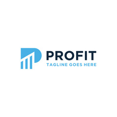 Modern Initial Letter P with Financial Economic Growth Statistics Diagram for Accounting and Business Marketing Logo Design.