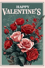 Valentine's day greeting card love design with red roses, reading "Happy Valentine's day"