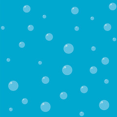Bubbles of different sizes are freely arranged on a blue background. Flat style. Isolated. Seamless pattern. Background for paper, cover, fabric, textile, dishes, interior decor.
