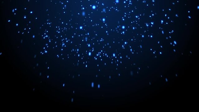 Abstract Loop of falling down snow blue on black background.4K seamless loop new year themed background for winter 