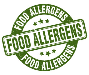 food allergens stamp. food allergens label. round grunge sign