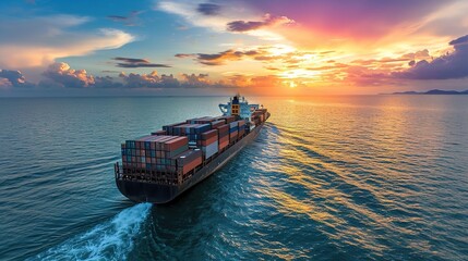 container ship in import export and business logistics - obrazy, fototapety, plakaty