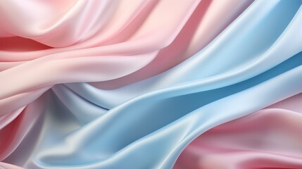 Obraz premium Smooth folds of satin undulate in a dance of pastel pink and baby blue under soft lighting.