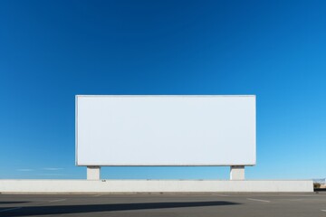 Fototapeta premium Modern building facade with a large blank billboard against a blue sky with clouds.