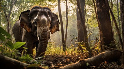 Elephant in the forest. AI Generative.