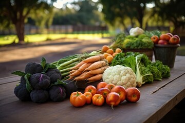 Organic Vegetables Displayed On A Farm Table: Fresh Farm-To-Table Experience