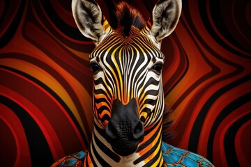 Fototapeta premium Zebra illustration with colors representing Africa, concept of art and culture. Generative AI