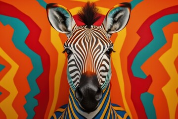 Fototapeta na wymiar Zebra illustration with colors representing Africa, concept of art and culture. Generative AI