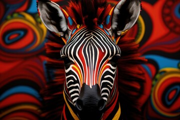 Fototapeta na wymiar Zebra illustration with colors representing Africa, concept of art and culture. Generative AI