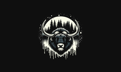 head buffalo on forest vector artwork design