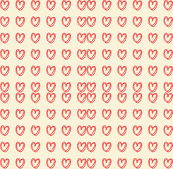 Seamless pattern with red outline hearts and dark background. hand drawn hearts postcard for valentines and wedding. packaging, web poster, flyer, stylish brochure, greeting card, cover. Doodle style.