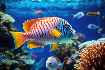 Obraz premium Tropical Fish With Peachyorange Patterns In Coral Reef For Aquatic Life