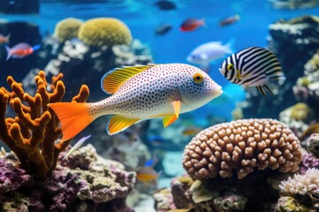 Vibrant Peachy-Orange Patterned Tropical Fish Thriving In A Lively Coral Reef Environment