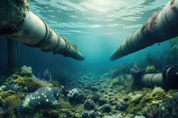 Examining The Environmental Impact Of Underwater Gas Pipelines - obrazy, fototapety, plakaty
