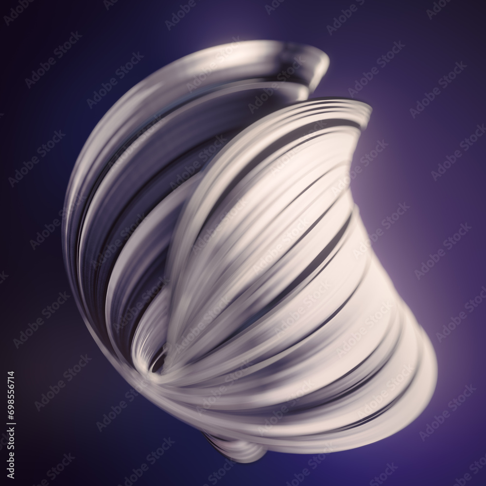 Poster Shiny metallic twisted sphere on dark background. 3d rendering digital illustration
