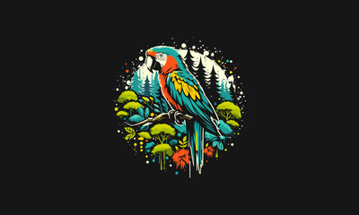parrot on forest vector illustration artwork design