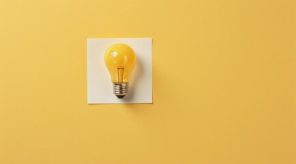 Illustration of light bulb and piece of paper for note taking, concept of ideas and creativity, yellow background. Generative AI - obrazy, fototapety, plakaty