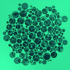 Green abstract background with holes of different sizes. 3d rendering digital illustration