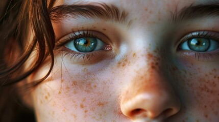 Eyes face beautician freckles teenager portrait with healthy skin - obrazy, fototapety, plakaty