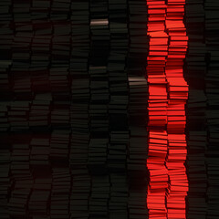 A stack of red and black rectangles stacked in rows to create a visually striking pattern. 3d rendering illustration