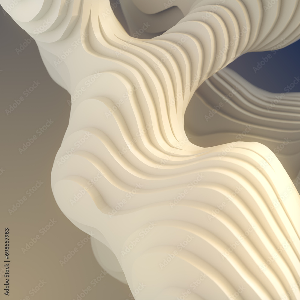 Poster Abstract curved and flowing shape with unique and intricate white design. 3d rendering digital illustration