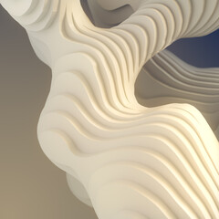 Abstract curved and flowing shape with unique and intricate white design. 3d rendering digital illustration