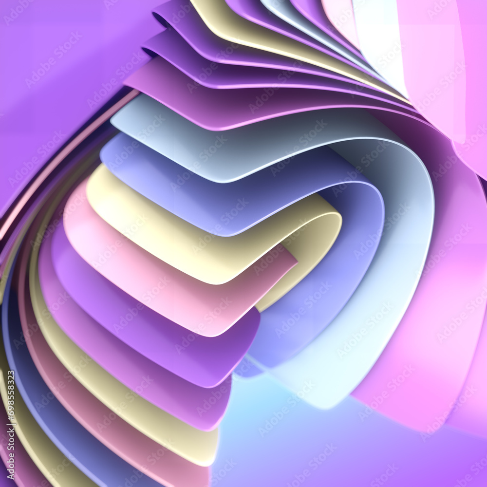 Poster Colorful abstract digital illustration with spiral layered pattern . Contemporary and artistic style. 3d rendering