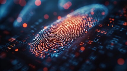 Fingerprint identification to access personal financial data. Idea for E-kyc (electronic know your customer), biometrics security - obrazy, fototapety, plakaty