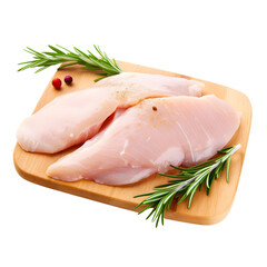 raw chicken on wooden cutting board, isolated