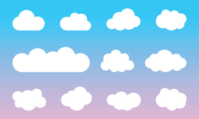Set of cartoon cloud in a flat design. White cloud icons collection. Vector illustration