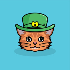 Cat Wearing Patricks Day Hat Icon Vector