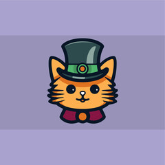 Cat Wearing Patricks Day Hat Icon Vector