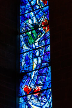 Stained glass window of the Protestant church Fraumunster designed by Marc Chagall in Zurich, Switzerland