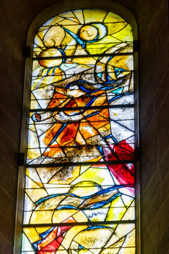 Stained glass window of the Protestant church Fraumunster designed by Marc Chagall in Zurich, Switzerland