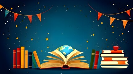 Graphic illustration banner or template with copy space background for World Book Day and copyright concept. World Book Day changes lives through a love of books and reading. Love of books